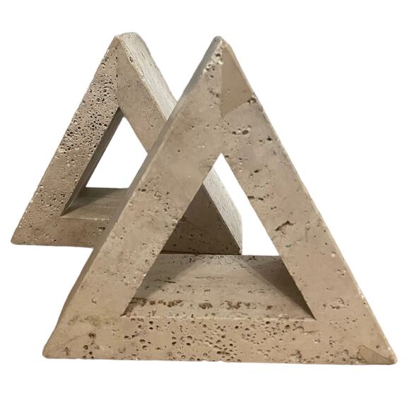 PAIR Triangle Delta Bookends Travertine Stone Home Decor Interior Design Natural - Picture 10 of 10
